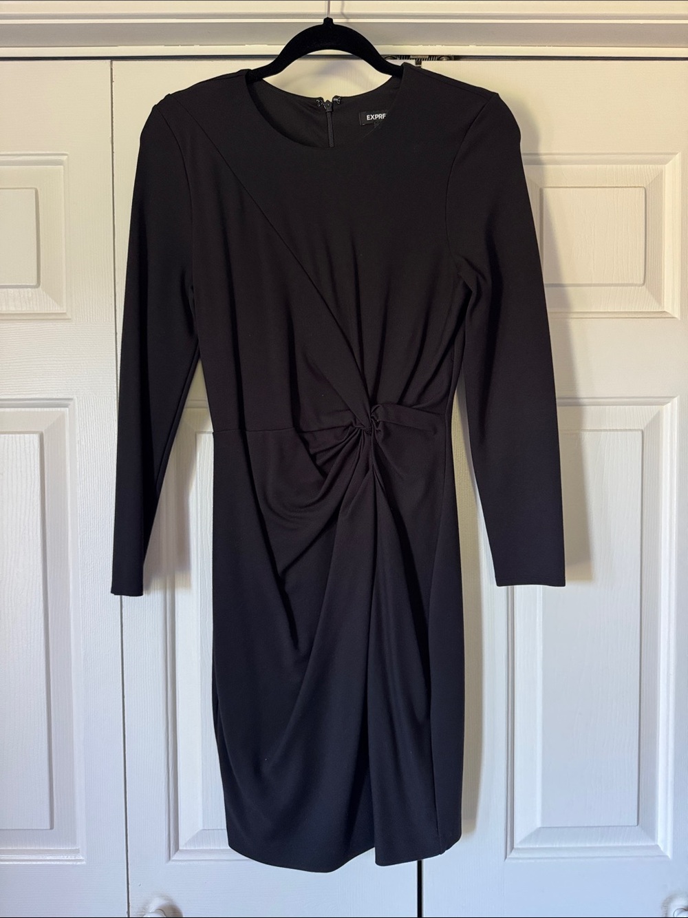 Express Black Long-Sleeve Twist-Front Sheath Dress